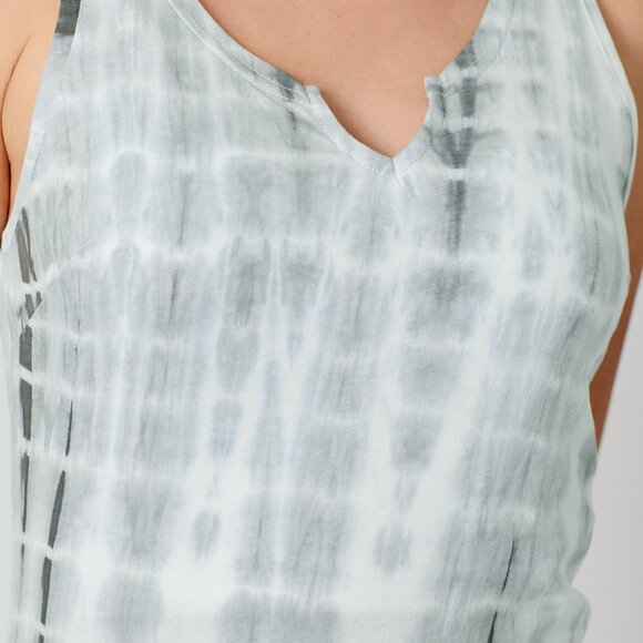 MYSTREE Grey Tie-Dye Sleeveless Tank Top, Soft Casual Summer Shirt, Notch Neck - Picture 6 of 6